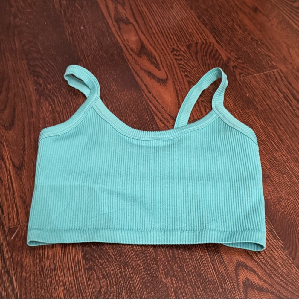 Teal Ribbed Crop Top, small